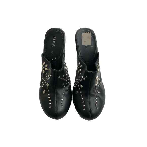 M.P.S. Womens Black Faux Leather Studded Heels Clog Mules size Slides Size 8 - Picture 4 of 9